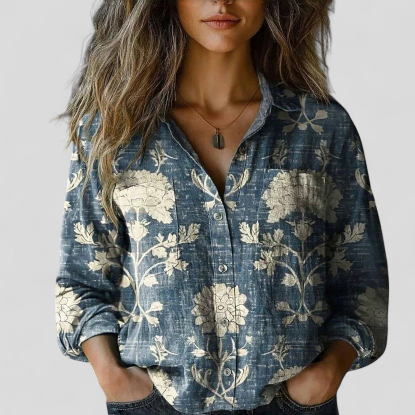 Lüdenstein™ | Damen Blusen-Shirt mit Knopfverschluss und Farbverlauf