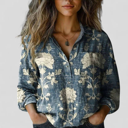 Lüdenstein™ | Damen Blusen-Shirt mit Knopfverschluss und Farbverlauf