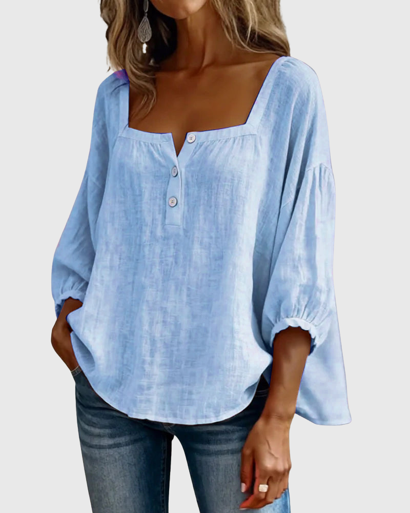 Aurelis™ | Damen Bluse mit quadratischem Ausschnitt und Puffärmeln