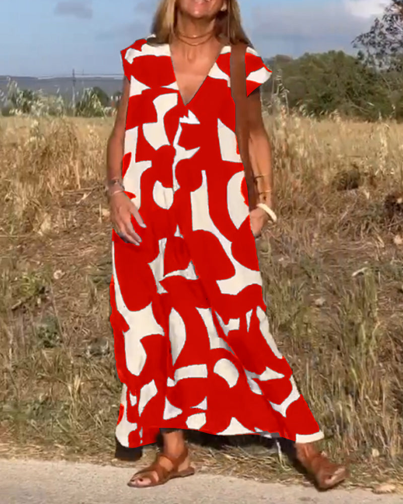 Aurelis™ | Damen Kleid mit Abstract Muster und V-Ausschnitt