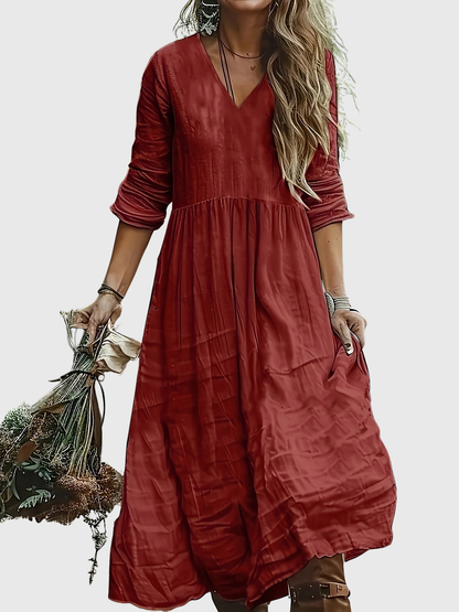 Aureliah™ | Langarmkleid mit V-Ausschnitt und Boho Passform