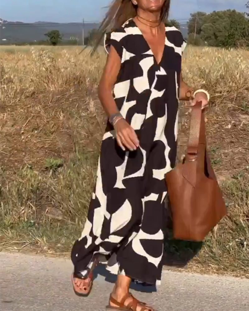 Aurelis™ | Damen Kleid mit Abstract Muster und V-Ausschnitt
