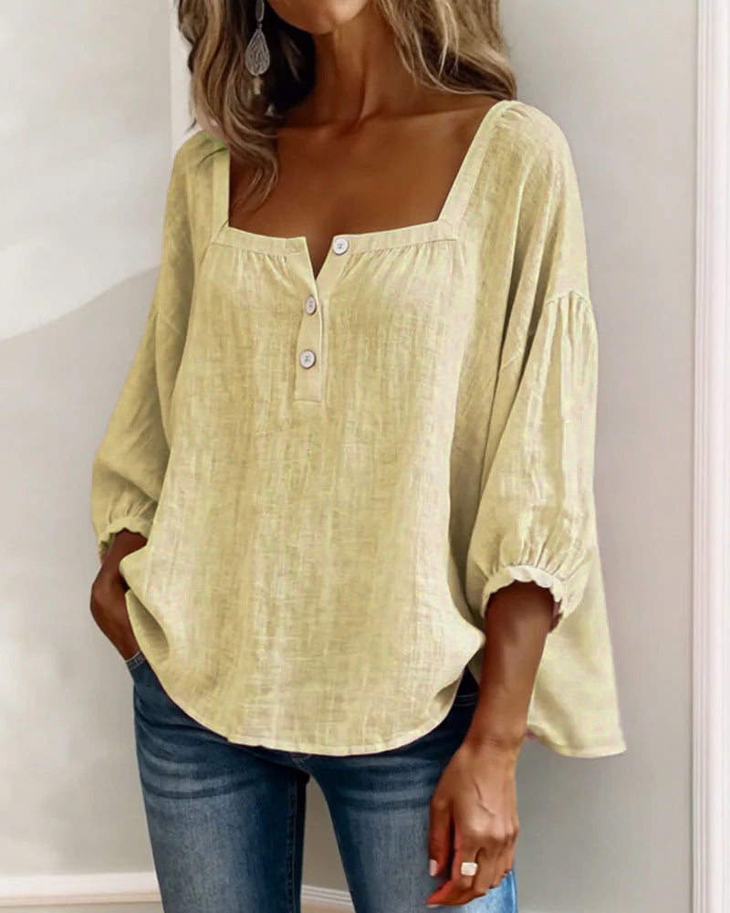 Aurelis™ | Damen Bluse mit quadratischem Ausschnitt und Puffärmeln