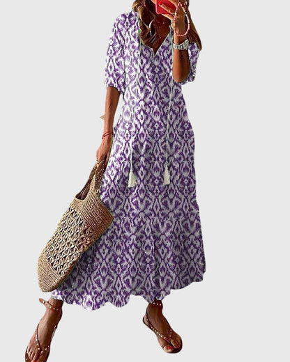 Aurelis™ | Boho Sommerkleid mit V-Ausschnitt im Vintage Stil