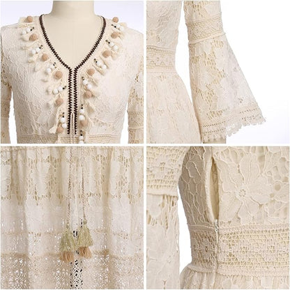 Veldora™ | Boho Spitzenkleid mit Glockenärmeln