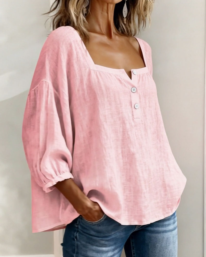Aurelis™ | Damen Bluse mit quadratischem Ausschnitt und Puffärmeln