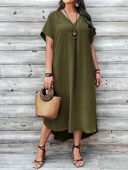 Veldora™ | Gwendie Midi-Kleid mit V-Ausschnitt