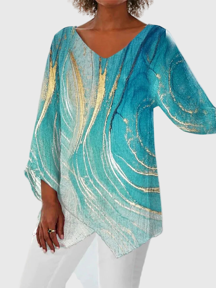 Veldora™ | Damen Bluse mit V-Ausschnitt und asymmetrischem Saum