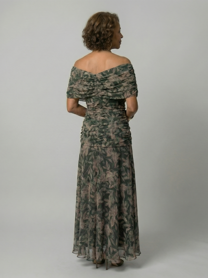 Aurelis™ | Off-Shoulder Midi Kleid mit drapiertem Ausschnitt