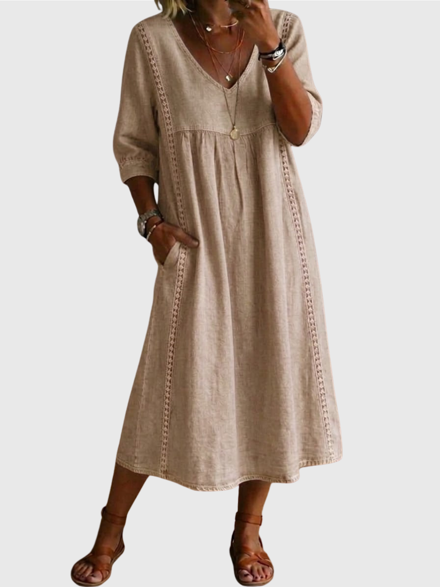 Luviaren™ | Patchwork-Kleid mit V-Ausschnitt
