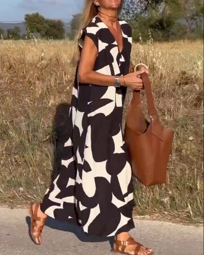 Aurelis™ | Damen Kleid mit Abstract Muster und V-Ausschnitt