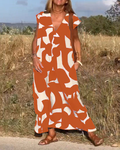 Aurelis™ | Damen Kleid mit Abstract Muster und V-Ausschnitt