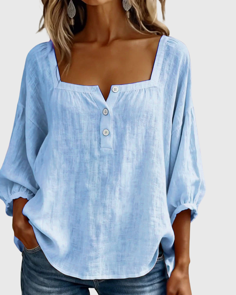 Aurelis™ | Damen Bluse mit quadratischem Ausschnitt und Puffärmeln
