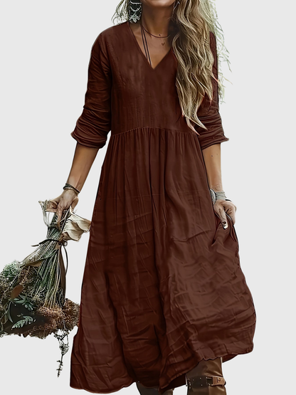 Aureliah™ | Langarmkleid mit V-Ausschnitt und Boho Passform