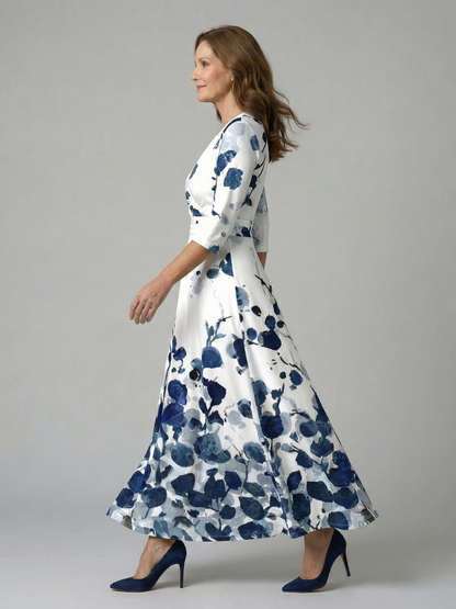 Luviaren™ | Midi-Kleid mit Wickel-Ausschnitt und Blumenmuster