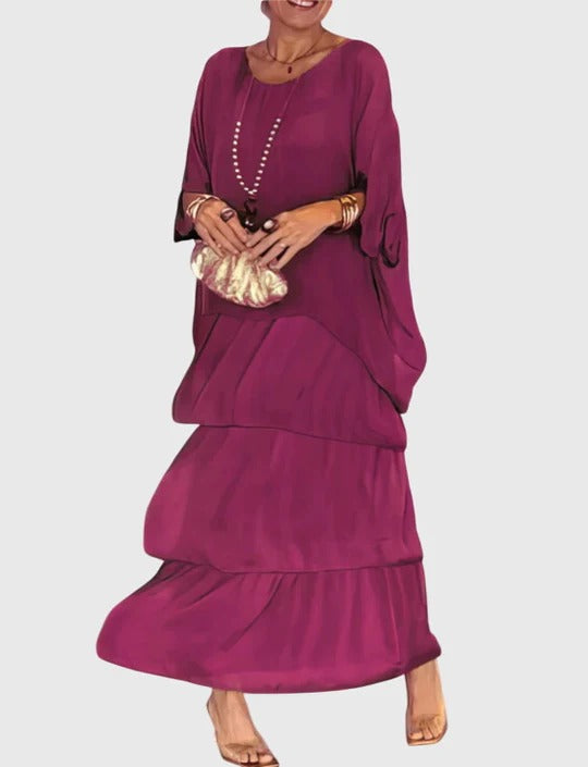Aurelis™ | Fließendes Langarm Maxikleid