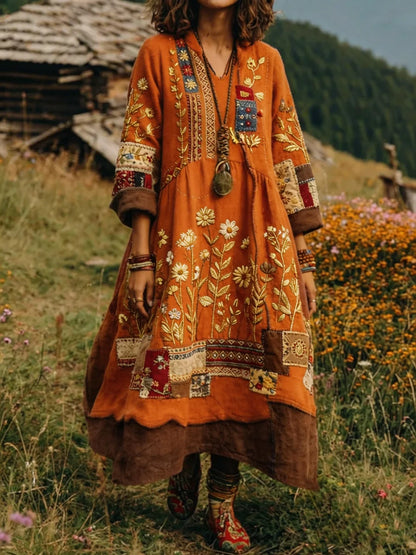 Aurelia™ | Boho Langarmkleid mit Patchwork Blumenmuster