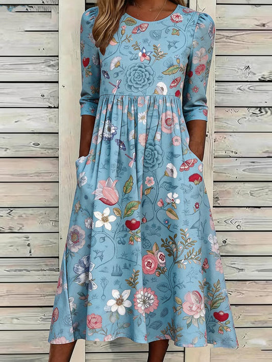 Rosenfeld™ | Blumenkleid im Vintage-Stil mit fließender Silhouette