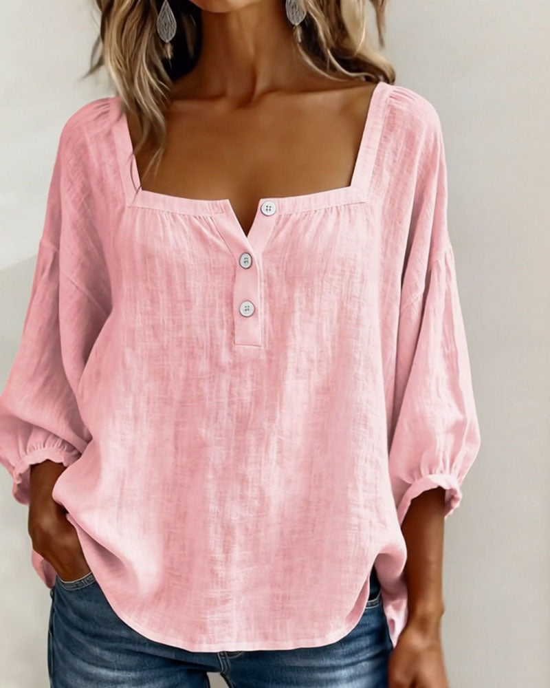Aurelis™ | Damen Bluse mit quadratischem Ausschnitt und Puffärmeln