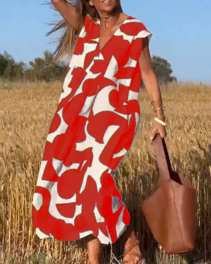 Aurelis™ | Damen Kleid mit Abstract Muster und V-Ausschnitt