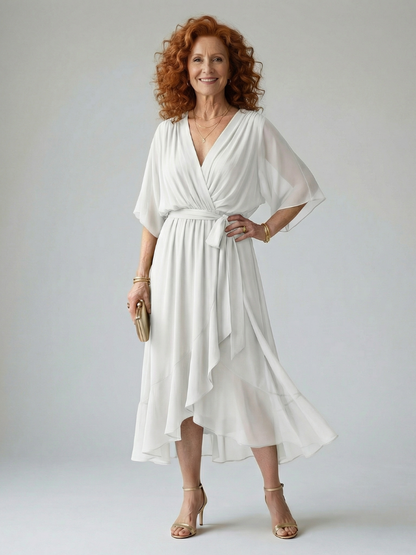 Luviaren™ | Midi-Kleid mit Drapierung und Bindegürtel