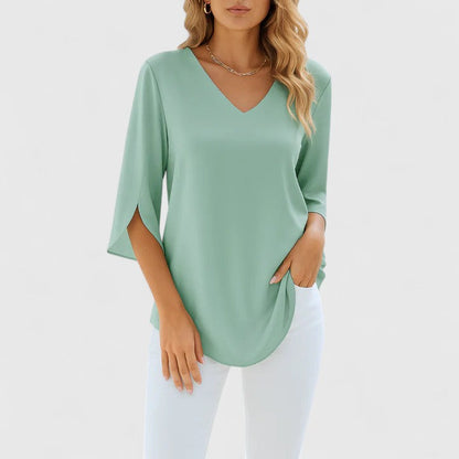 Luviaren™ | V-Ausschnitt Bluse mit Ärmelschlitzen