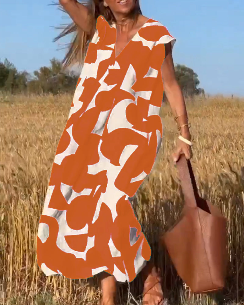 Aurelis™ | Damen Kleid mit Abstract Muster und V-Ausschnitt