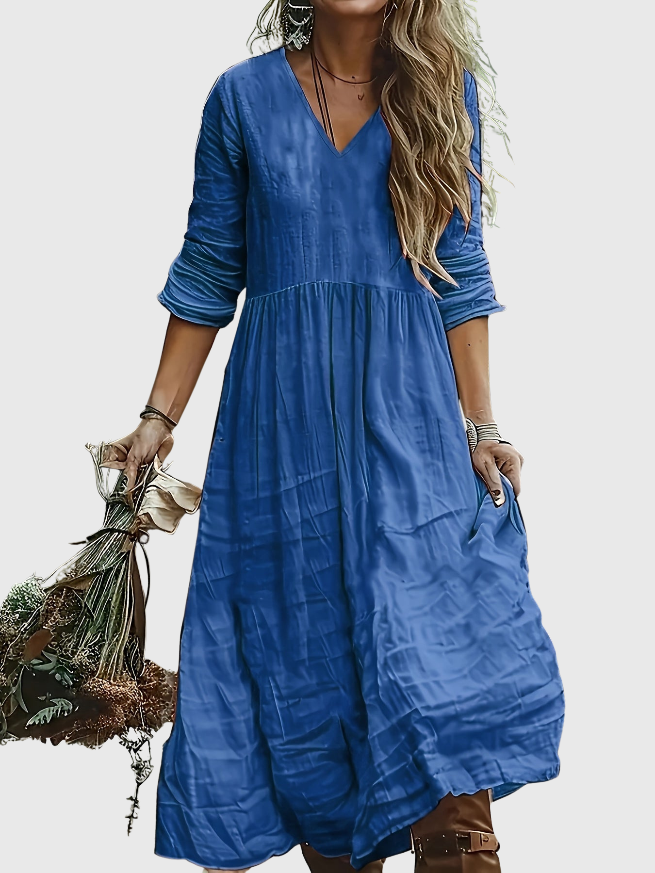 Aureliah™ | Langarmkleid mit V-Ausschnitt und Boho Passform