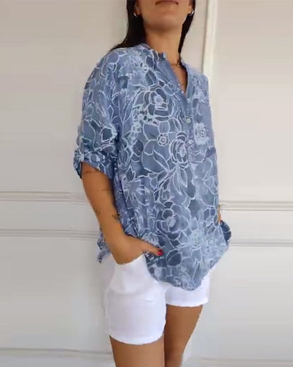 Aurelia™ | Langärmlige Damenbluse mit Blumenprint und lockerer Passform