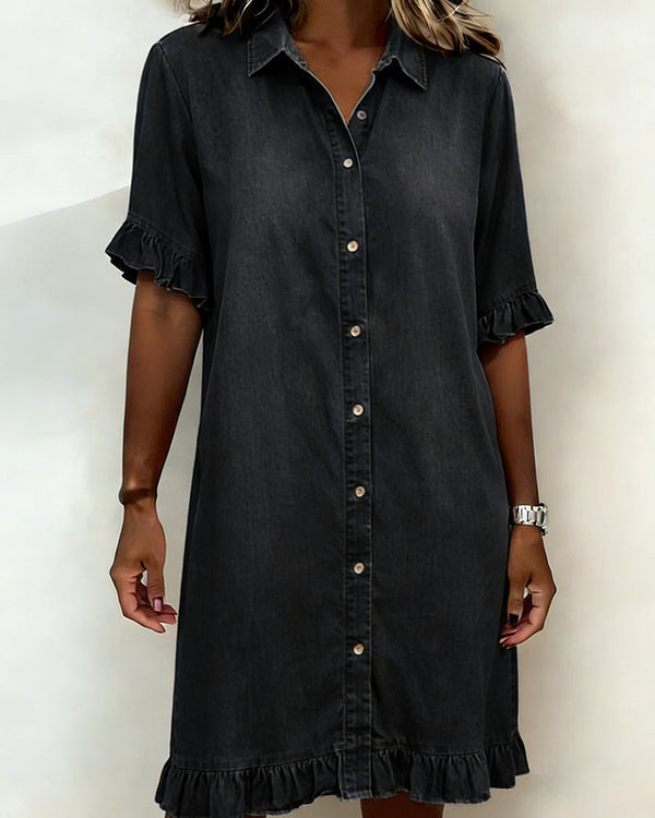 Aurelis™ | Denim-Kleid mit Knopfleiste und Rüschen