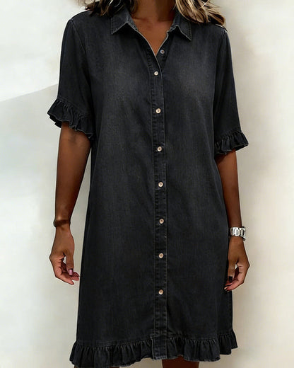 Aurelis™ | Denim-Kleid mit Knopfleiste und Rüschen