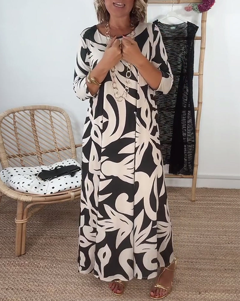 Luviaren™ | Maxikleid mit abstraktem Druck und 3/4-Ärmeln