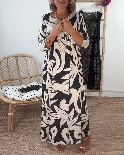 Luviaren™ | Maxikleid mit abstraktem Druck und 3/4-Ärmeln