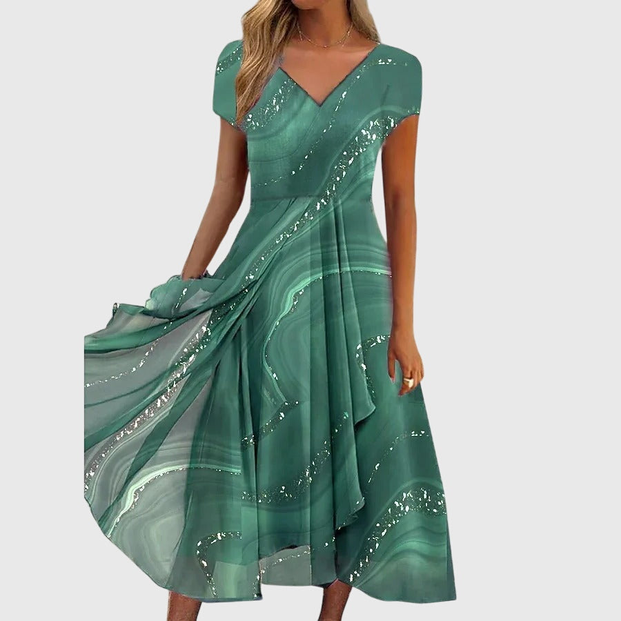 Aurelis™ | Midi-Kleid mit V-Ausschnitt und Wirbelmuster
