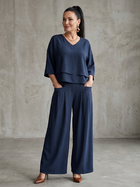 Clara | Elegantes Set mit Lagen-Oberteil und Wide-Leg-Hose
