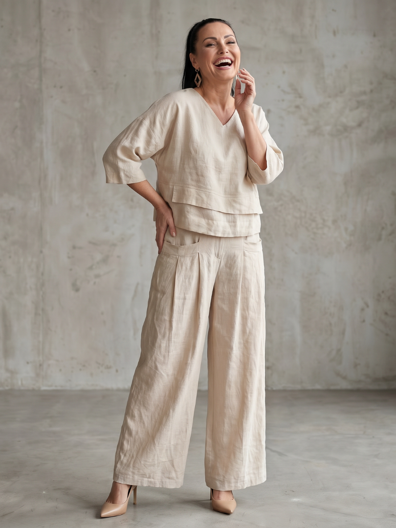 Clara | Elegantes Set mit Lagen-Oberteil und Wide-Leg-Hose