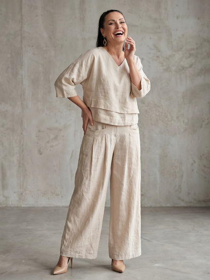 Clara | Elegantes Set mit Lagen-Oberteil und Wide-Leg-Hose