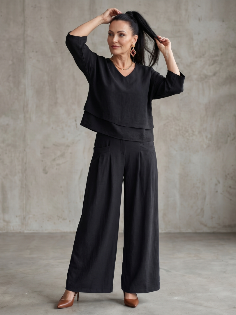 Clara | Elegantes Set mit Lagen-Oberteil und Wide-Leg-Hose