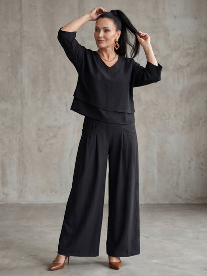 Clara | Elegantes Set mit Lagen-Oberteil und Wide-Leg-Hose