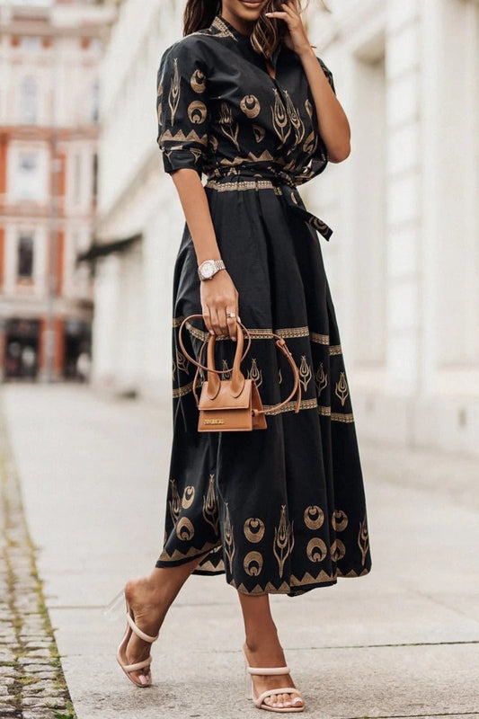 Brunhilde | Elegantes Midi-Kleid mit geometrischem Muster