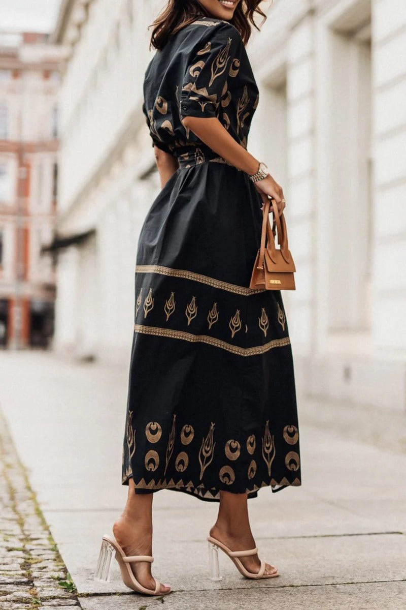 Brunhilde | Elegantes Midi-Kleid mit geometrischem Muster