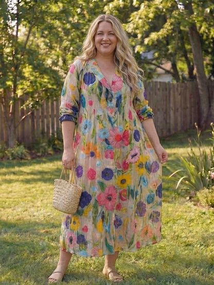 Anke | Elegantes Floral-Maxikleid mit Knopfleiste