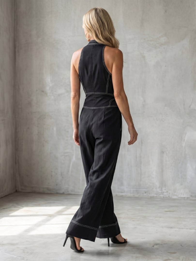 Bertha | Eleganter Neckholder-Jumpsuit mit Kontrastnähten