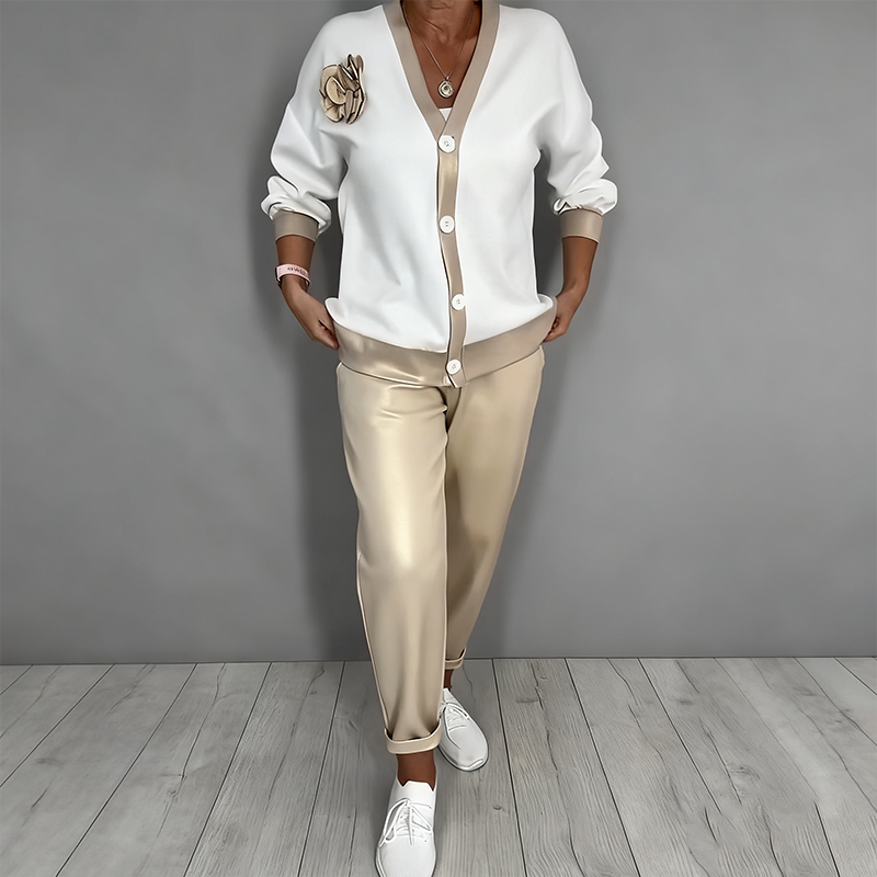 Lea | Elegantes Cardigan-Set mit floralen Akzenten