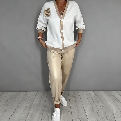 Lea | Elegantes Cardigan-Set mit floralen Akzenten