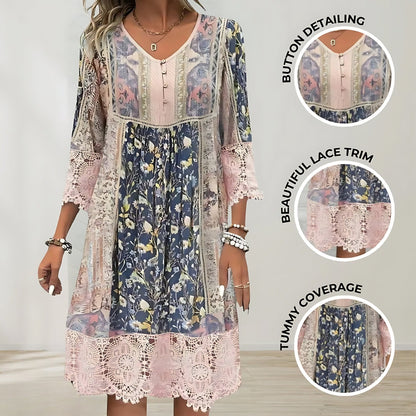 Aurelia™ | Naya Boho Kleid mit Blumenmuster und Knopfdetails