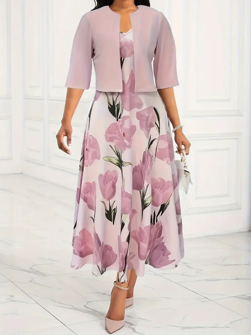 Isabel | Elegantes Maxikleid-Set mit floralem Print und passender Jacke