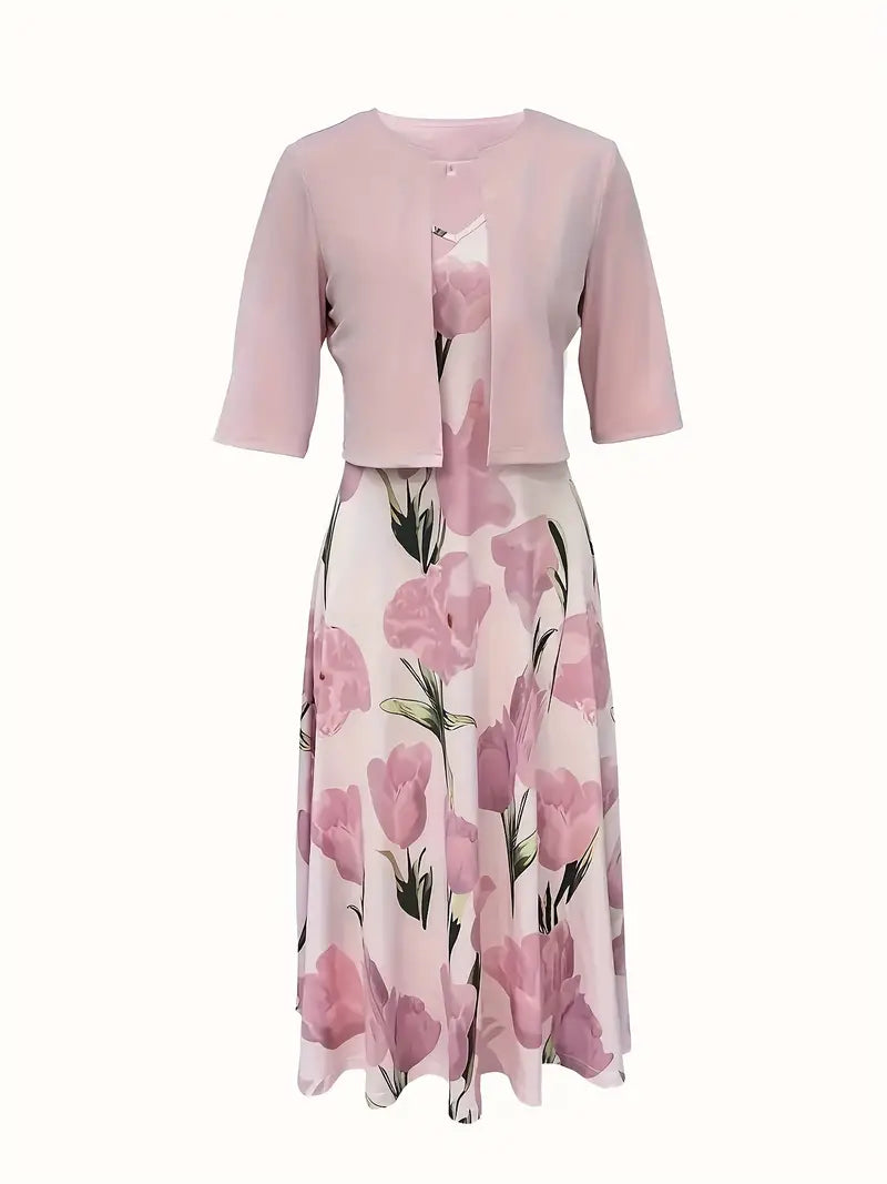 Isabel | Elegantes Maxikleid-Set mit floralem Print und passender Jacke