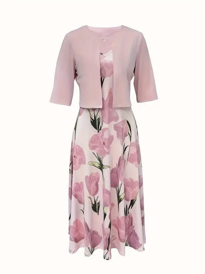 Isabel | Elegantes Maxikleid-Set mit floralem Print und passender Jacke