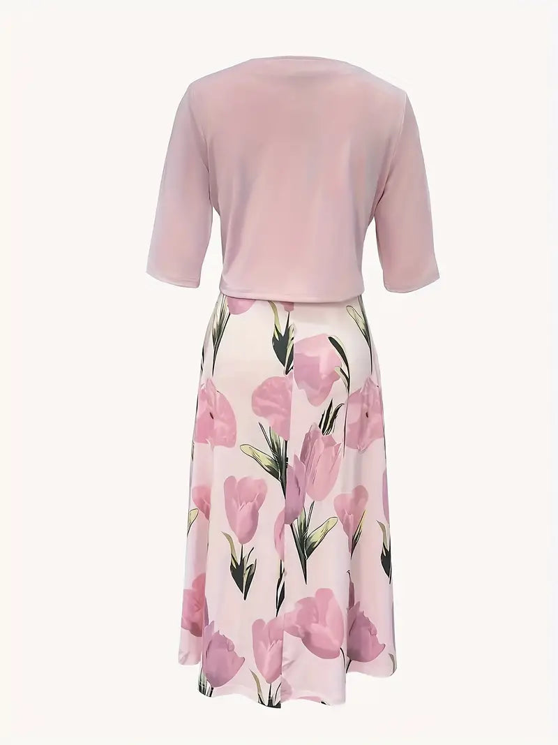 Isabel | Elegantes Maxikleid-Set mit floralem Print und passender Jacke